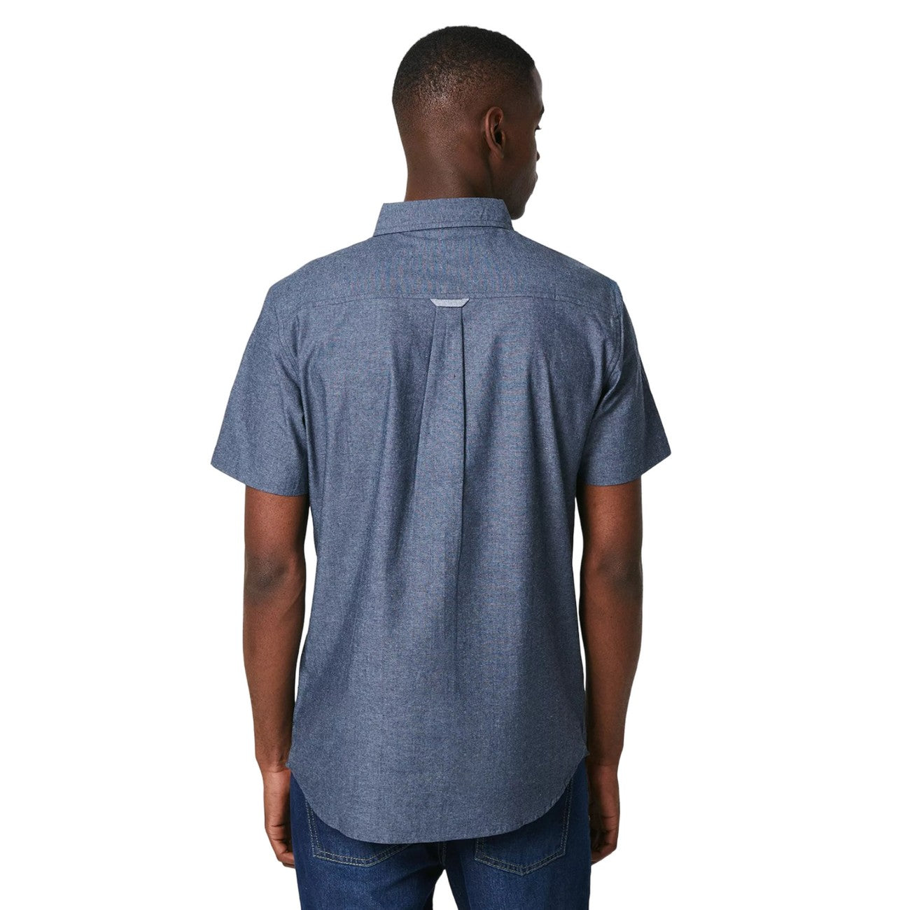 Dark Blue - Back - Maine Mens Chambray Look Short-Sleeved Shirt