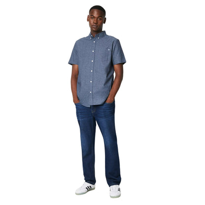 Dark Blue - Side - Maine Mens Chambray Look Short-Sleeved Shirt
