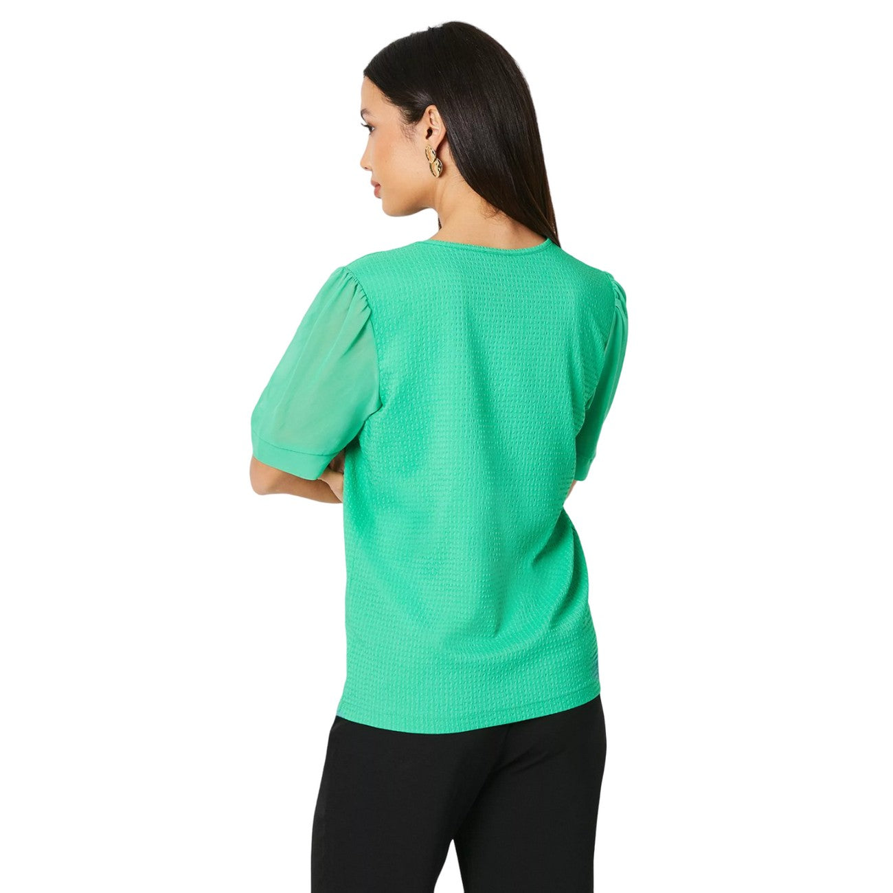 Green - Back - Principles Womens-Ladies Textured Chiffon Sleeve T-Shirt