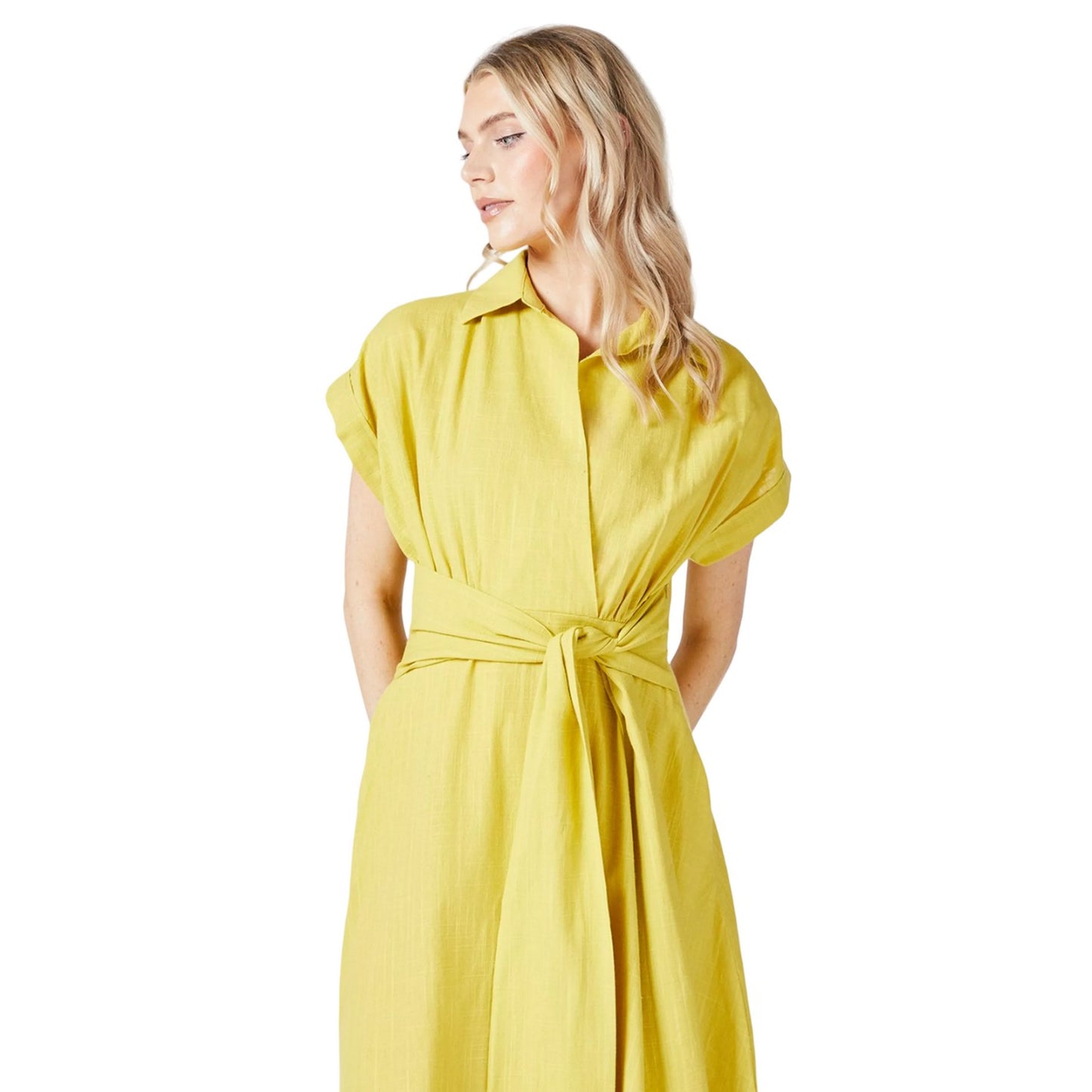 Chartreuse - Side - Principles Womens-Ladies Front Tie Midi Dress