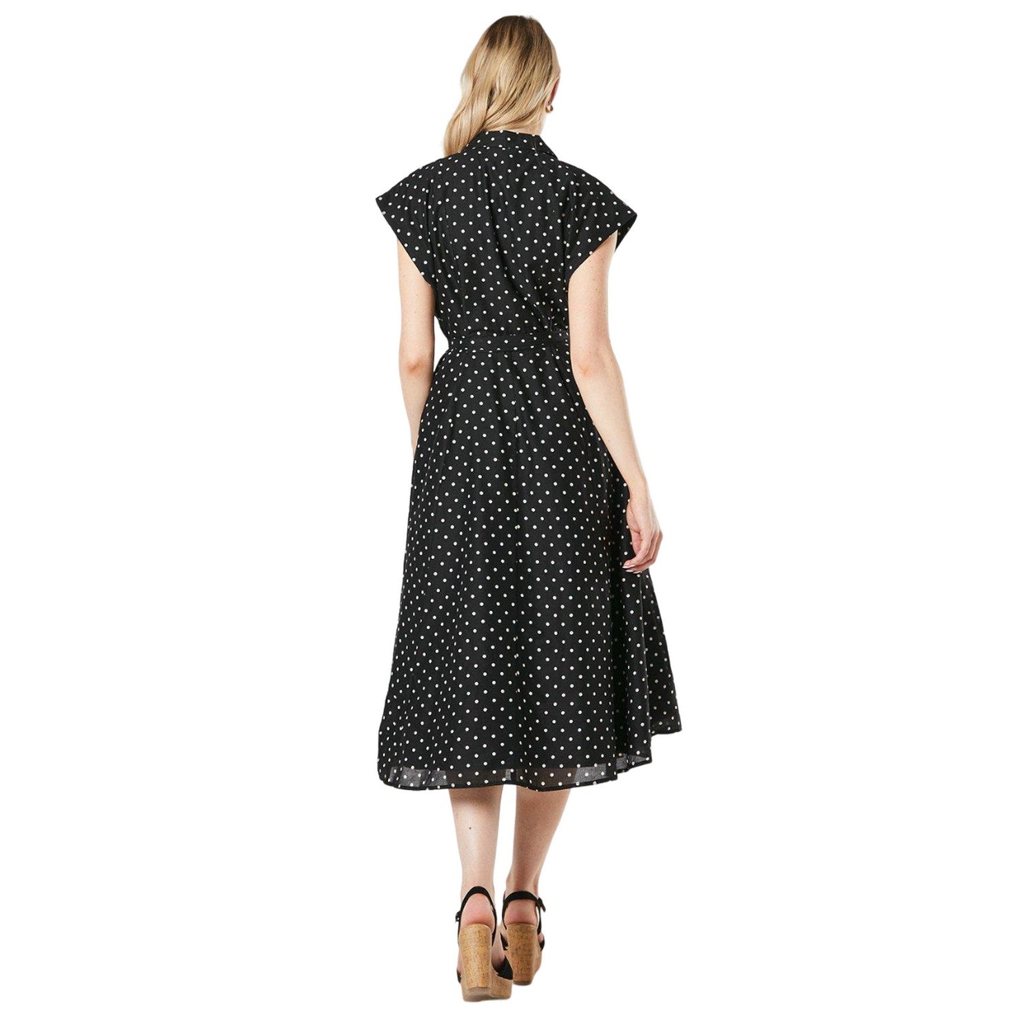 Black - Back - Principles Womens-Ladies Spotted Belt Shirt Dress