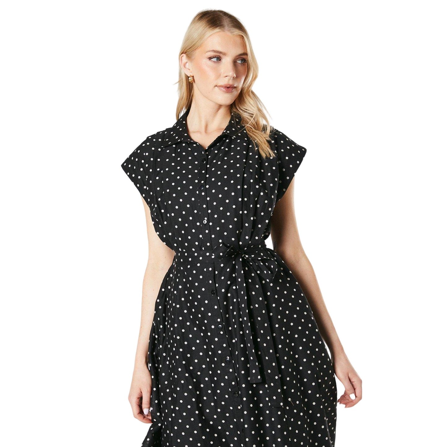 Black - Side - Principles Womens-Ladies Spotted Belt Shirt Dress