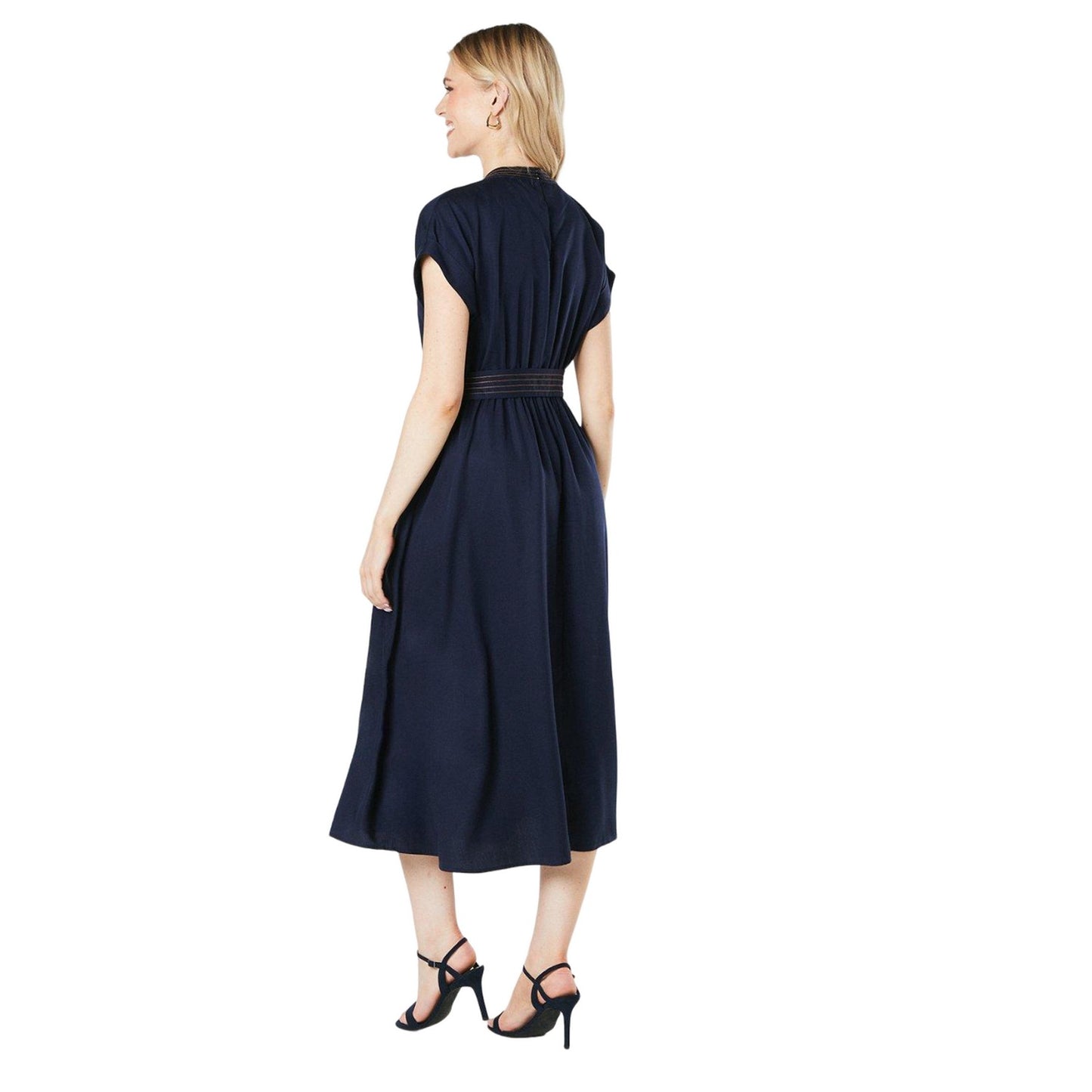 Navy - Back - Principles Womens-Ladies Contrast Detail Belt Midi Dress
