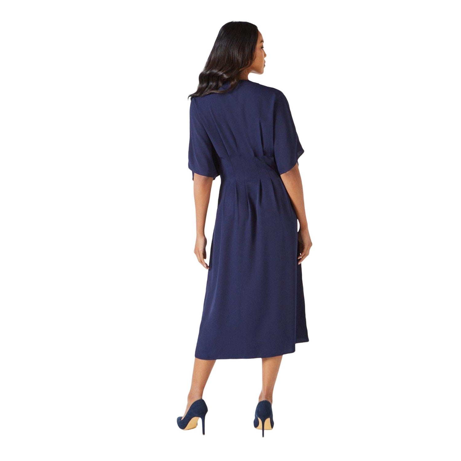 Navy - Back - Principles Womens-Ladies Crepe Pleat Waist Midi Dress