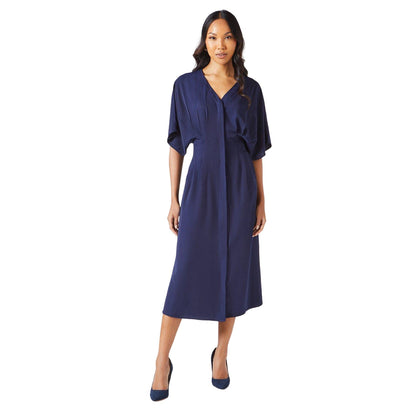 Navy - Front - Principles Womens-Ladies Crepe Pleat Waist Midi Dress
