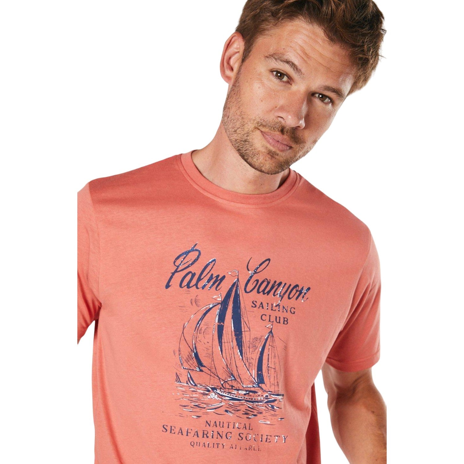 Coral - Side - Maine Mens Palm Canyon Printed T-Shirt