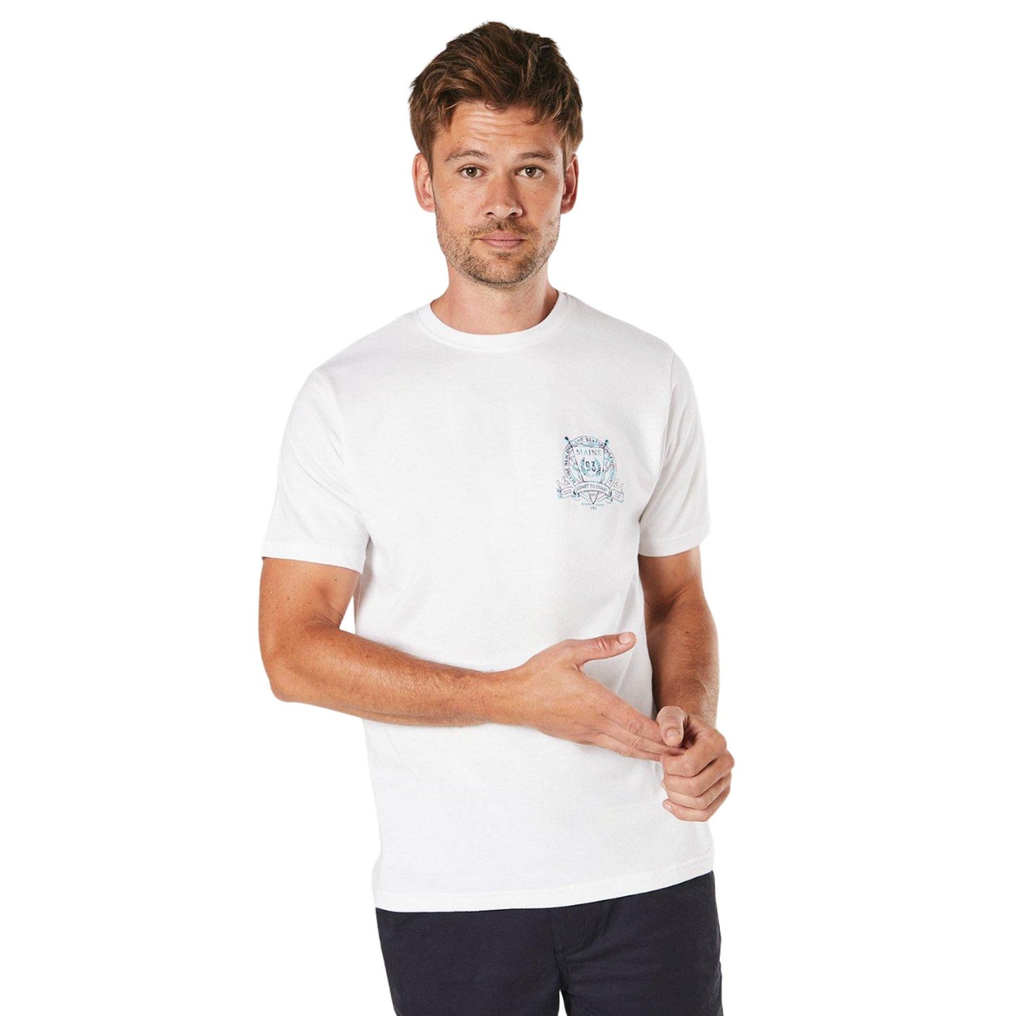 White - Front - Maine Mens Coast To Coast Chest Print T-Shirt