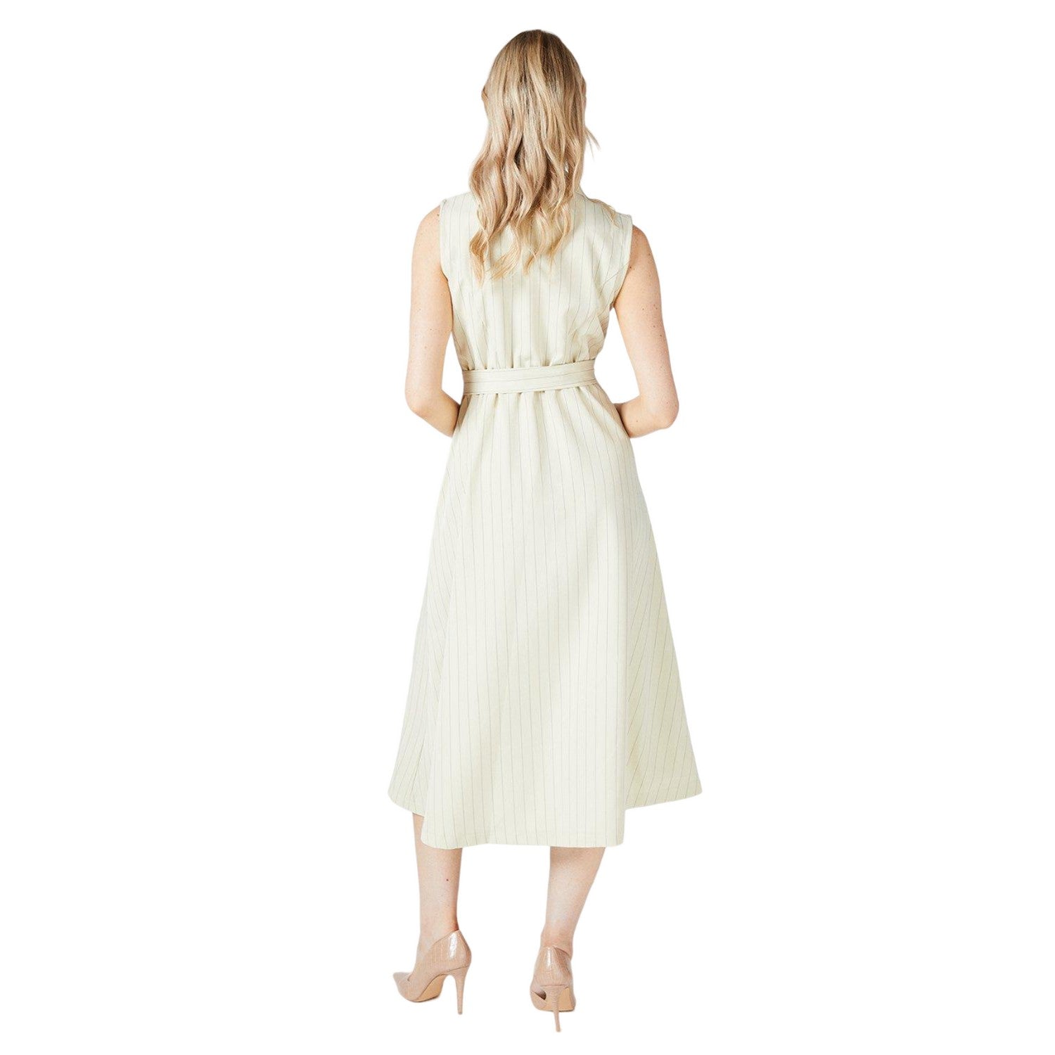 Ivory - Back - Principles Womens-Ladies Pinstripe Belt Blazer Dress