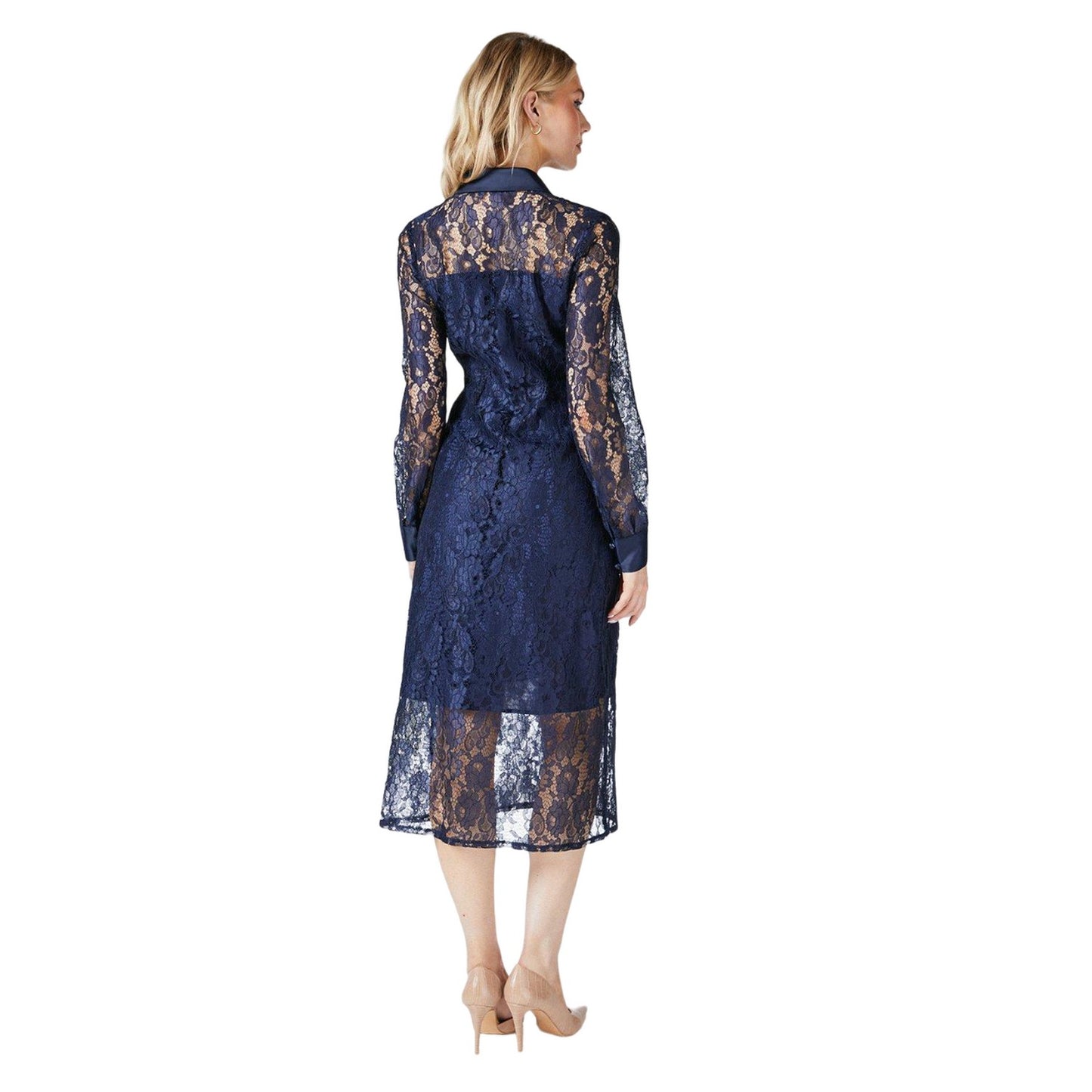 Navy - Back - Principles Womens-Ladies Lace Shirt Dress