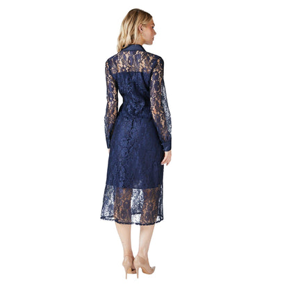 Navy - Back - Principles Womens-Ladies Lace Shirt Dress