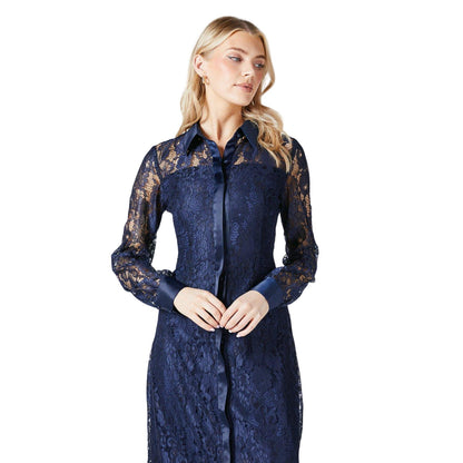 Navy - Side - Principles Womens-Ladies Lace Shirt Dress