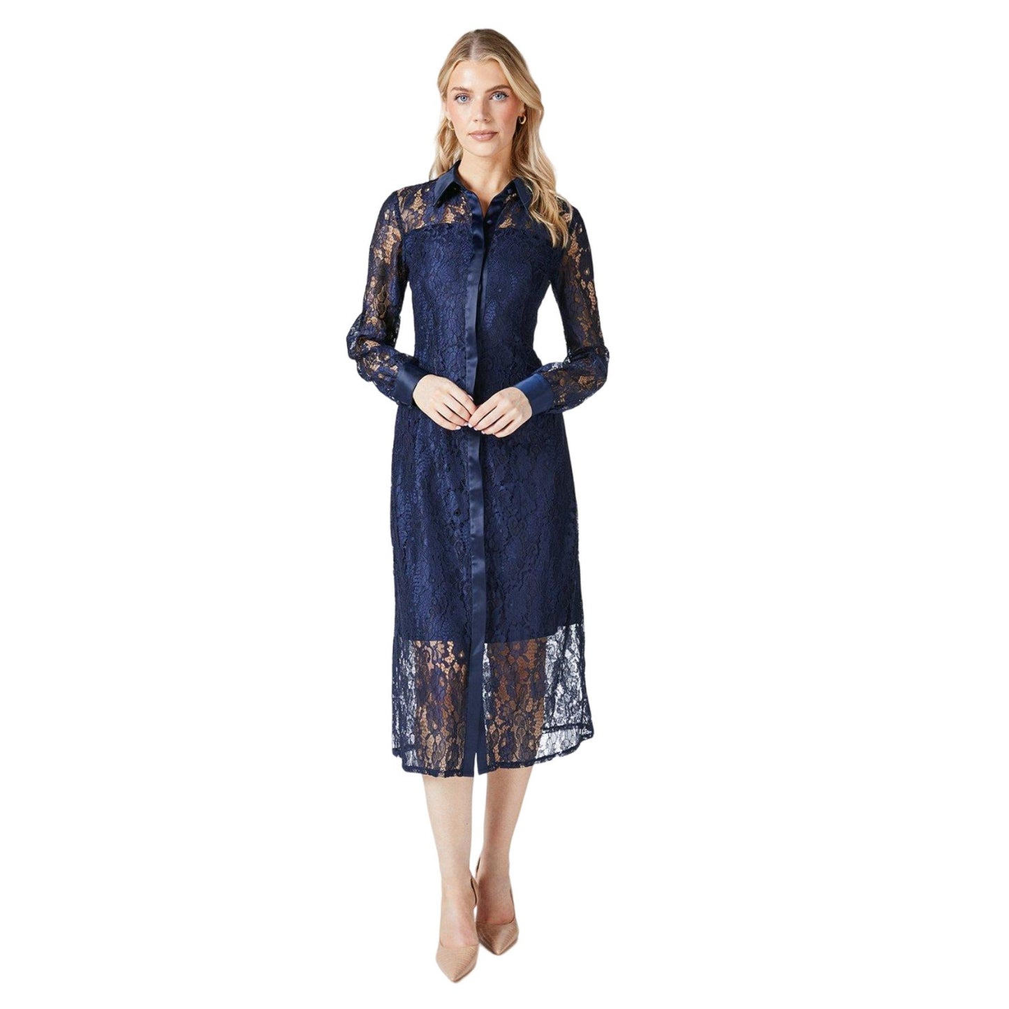 Navy - Front - Principles Womens-Ladies Lace Shirt Dress