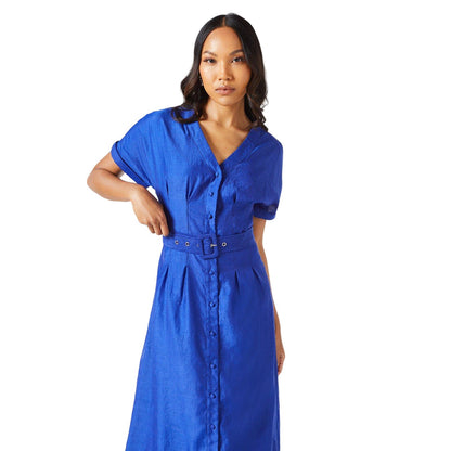 Blue - Side - Principles Womens-Ladies Belted Organza Shirt Dress