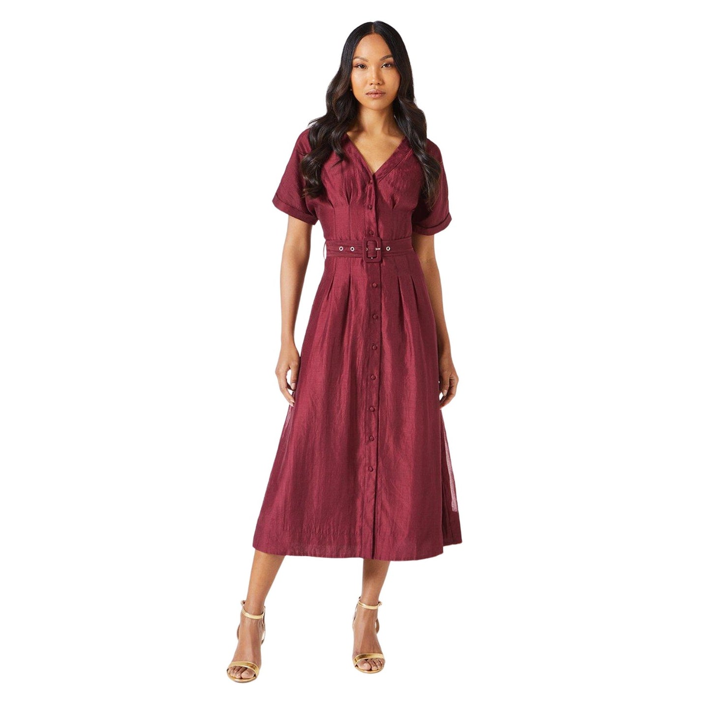 Mocha - Front - Principles Womens-Ladies Belted Organza Shirt Dress