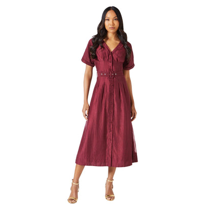 Mocha - Front - Principles Womens-Ladies Belted Organza Shirt Dress