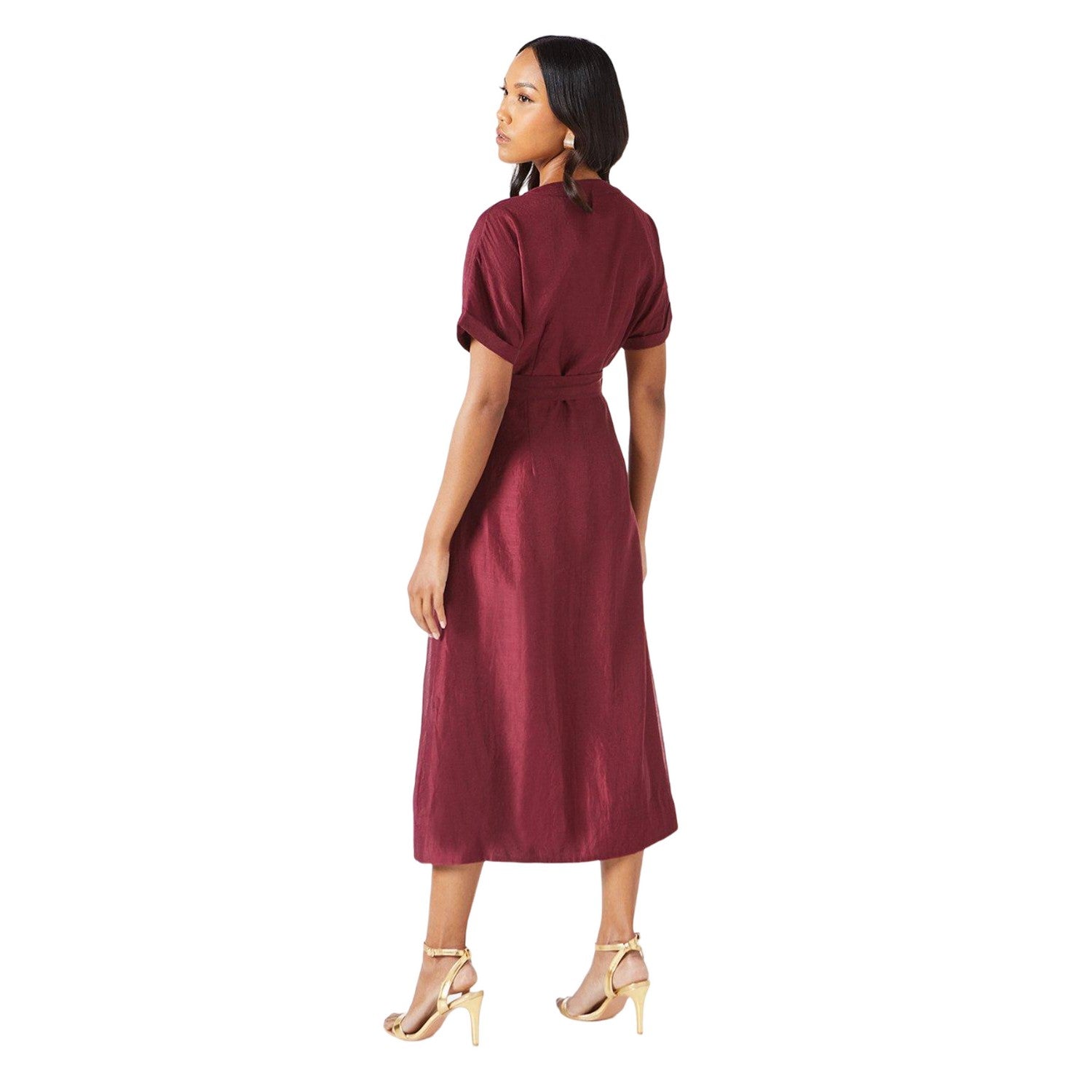 Mocha - Back - Principles Womens-Ladies Belted Organza Shirt Dress