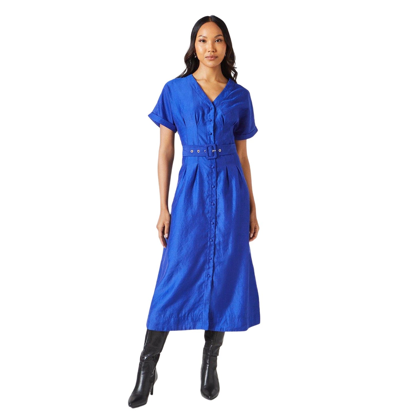 Blue - Front - Principles Womens-Ladies Belted Organza Shirt Dress