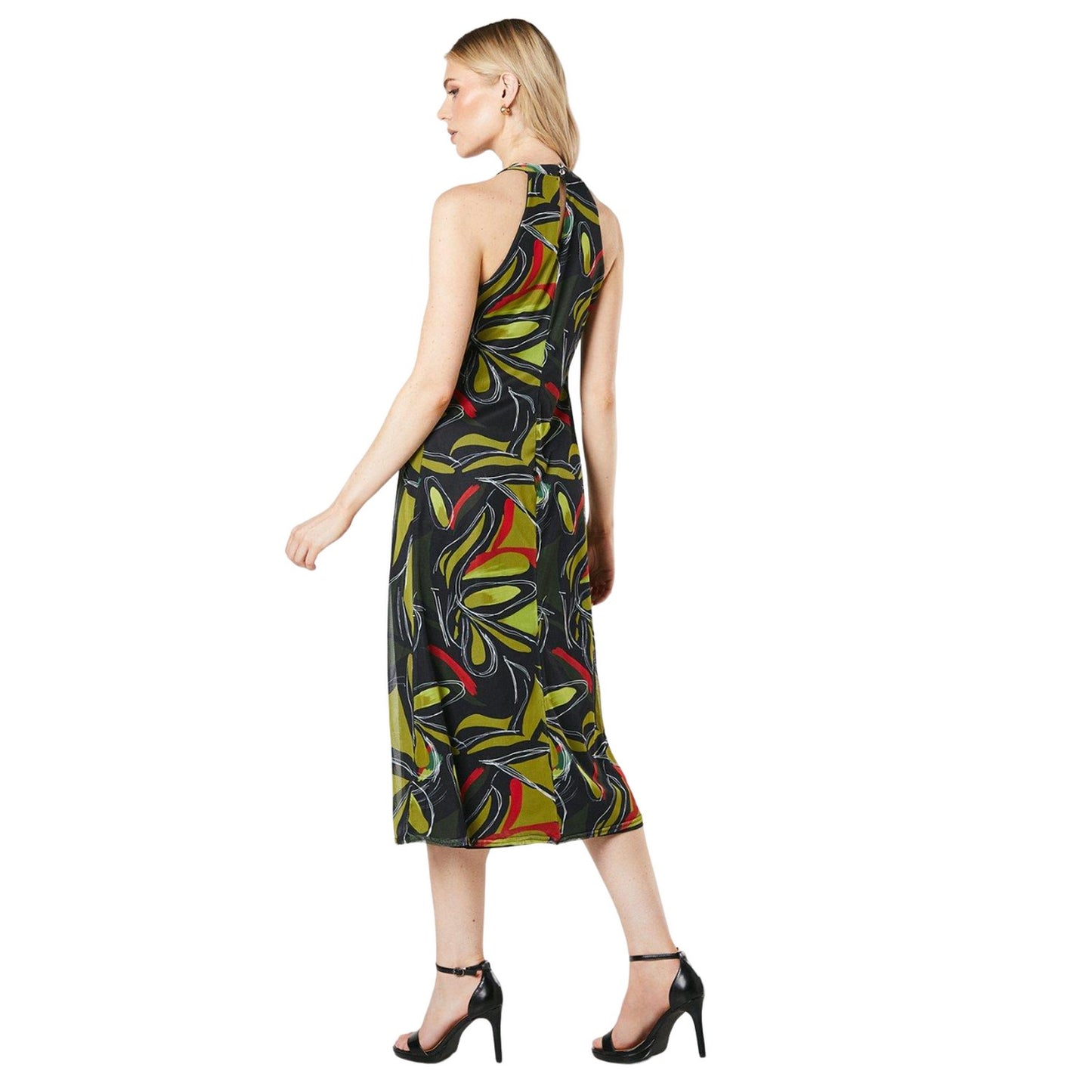 Multicoloured - Back - Principles Womens-Ladies Abstract Mesh Halter Neck Midi Dress