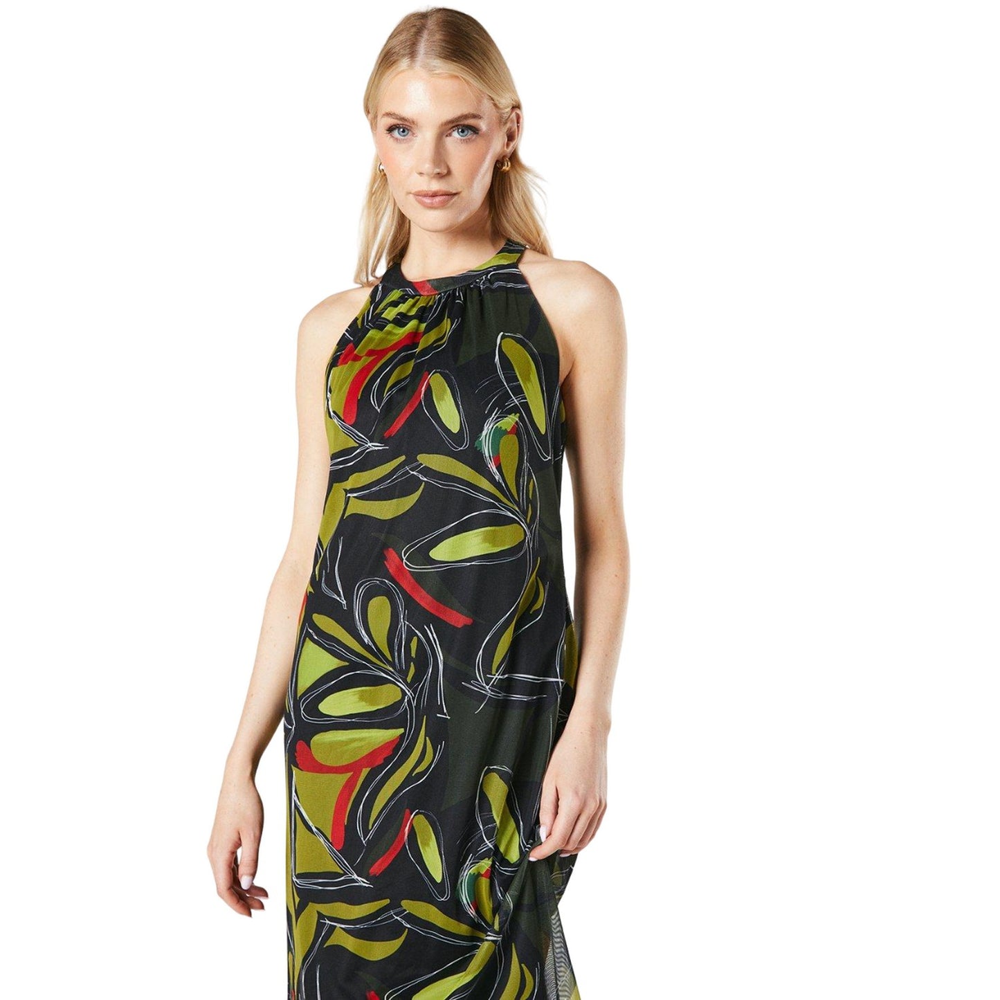 Multicoloured - Side - Principles Womens-Ladies Abstract Mesh Halter Neck Midi Dress