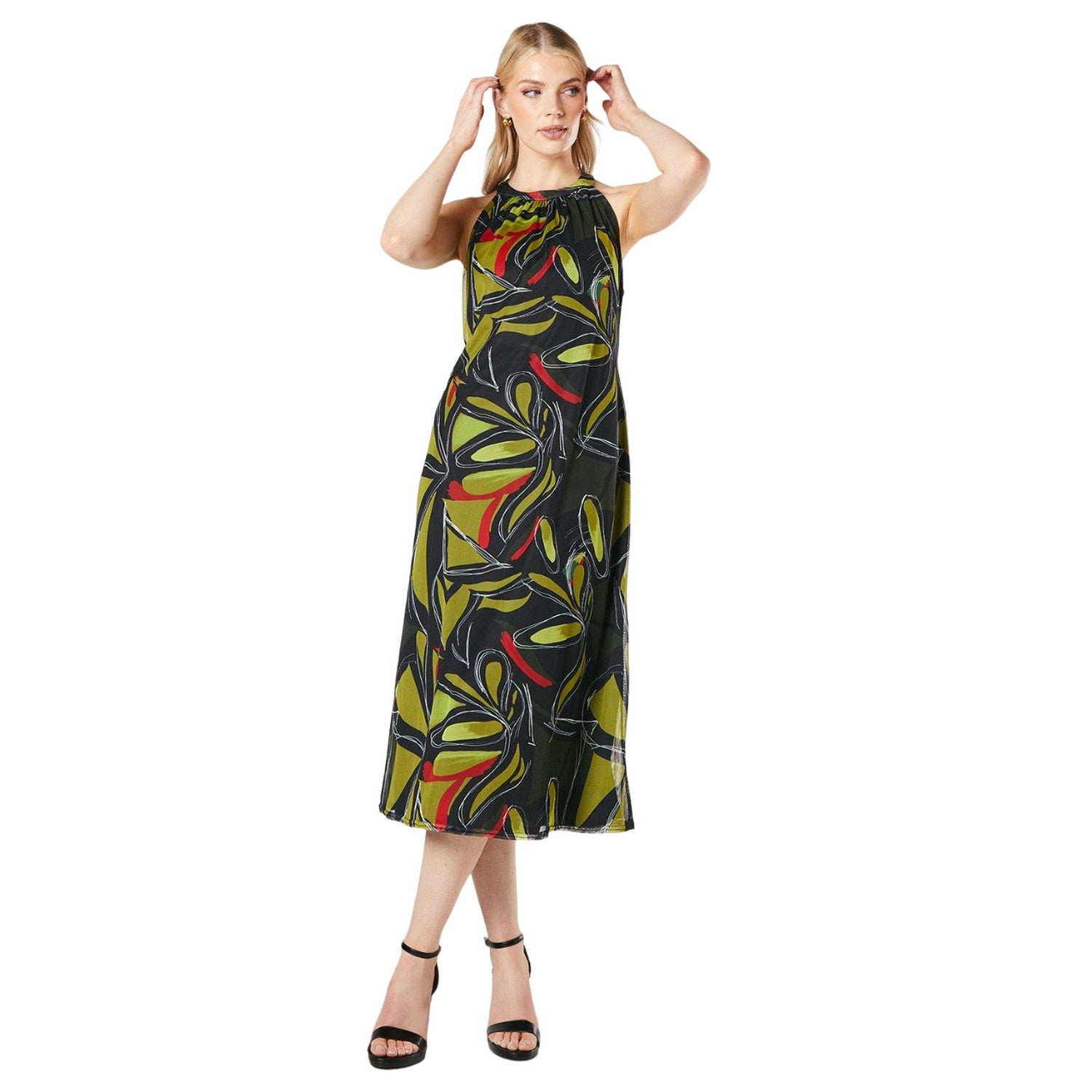 Multicoloured - Front - Principles Womens-Ladies Abstract Mesh Halter Neck Midi Dress
