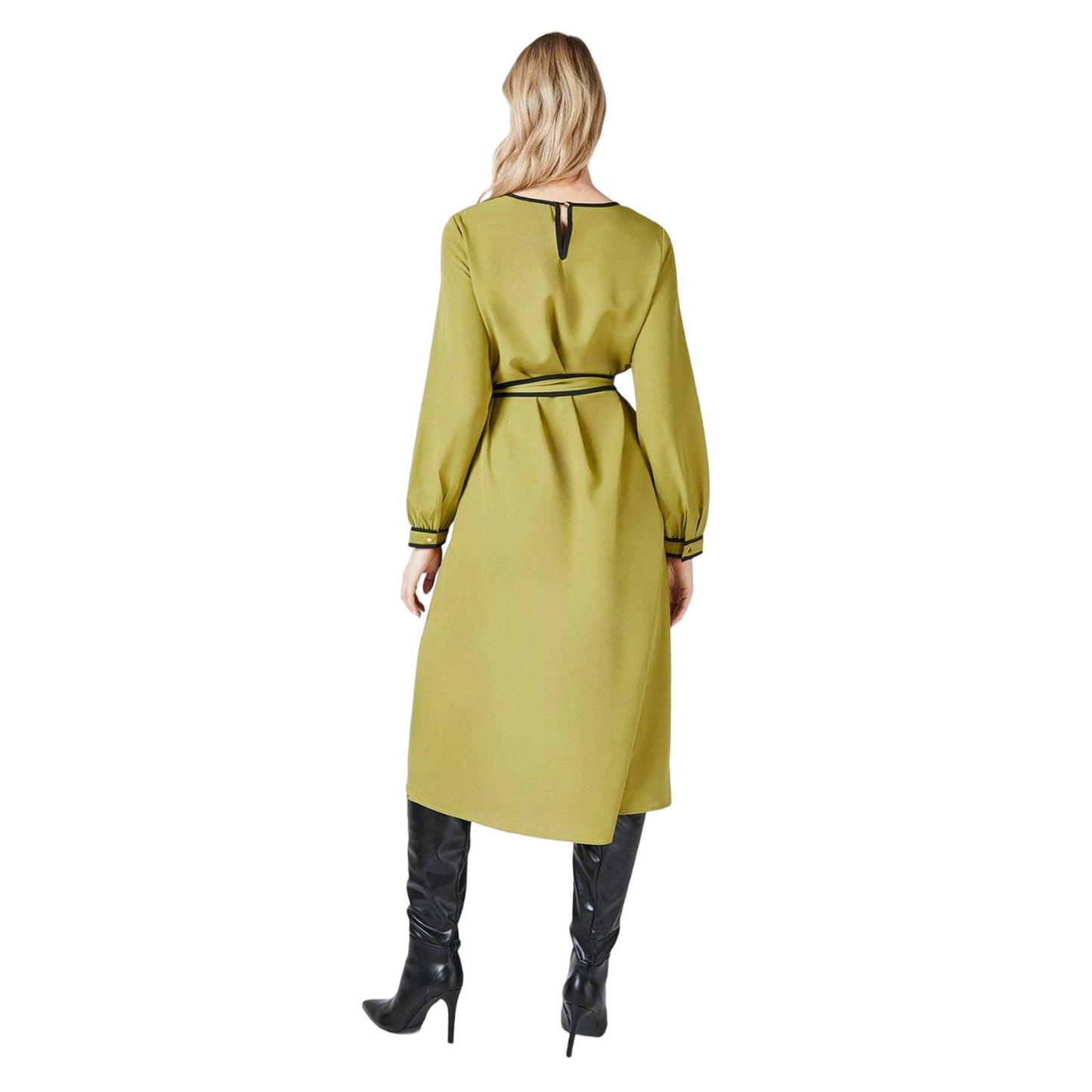 Green - Back - Principles Womens-Ladies Belted Contrast Piping Midi Dress