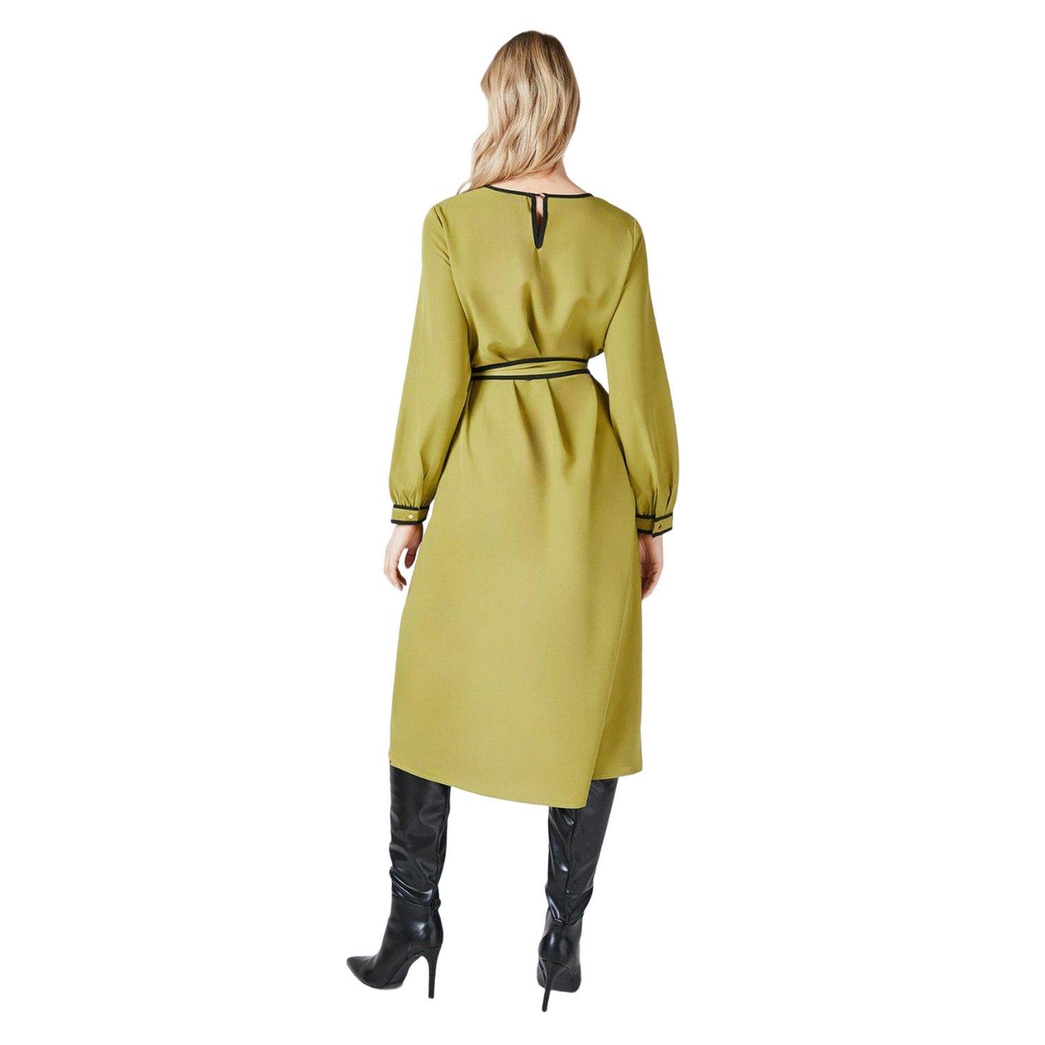 Green - Back - Principles Womens-Ladies Belted Contrast Piping Midi Dress