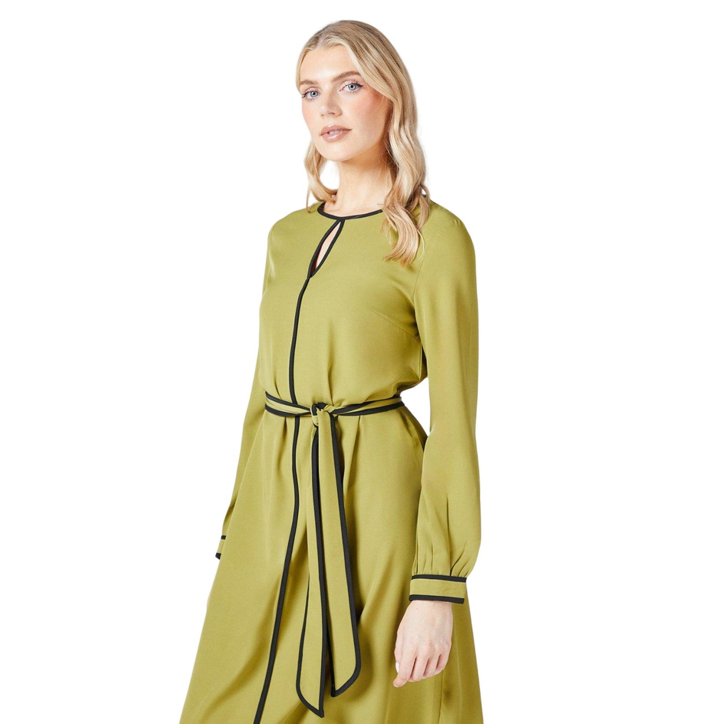 Green - Side - Principles Womens-Ladies Belted Contrast Piping Midi Dress