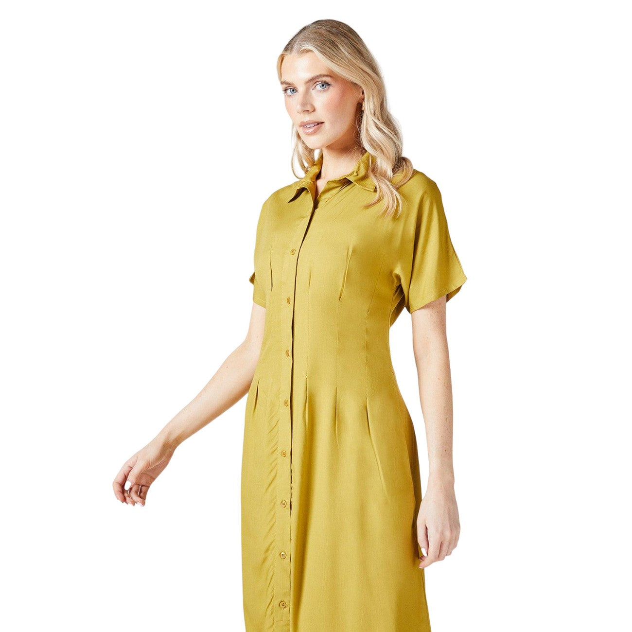 Olive - Side - Principles Womens-Ladies Pleated Shirt Dress