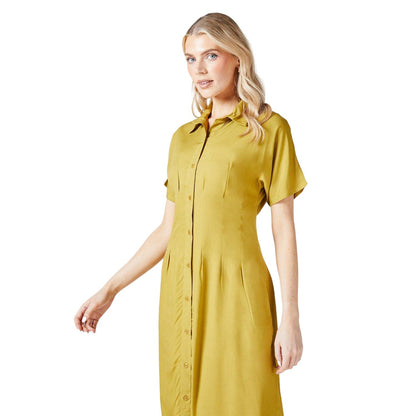 Olive - Side - Principles Womens-Ladies Pleated Shirt Dress