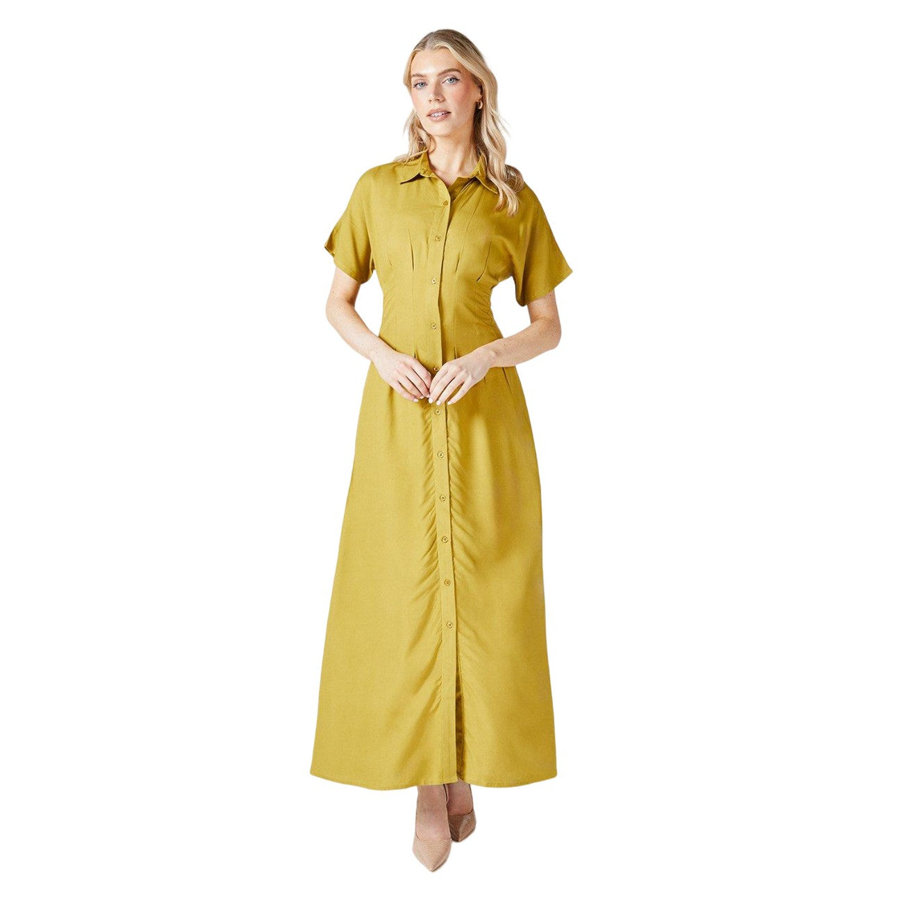 Olive - Front - Principles Womens-Ladies Pleated Shirt Dress
