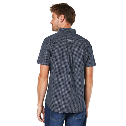 Black - Back - Maine Mens Geo Flower Print Short-Sleeved Shirt