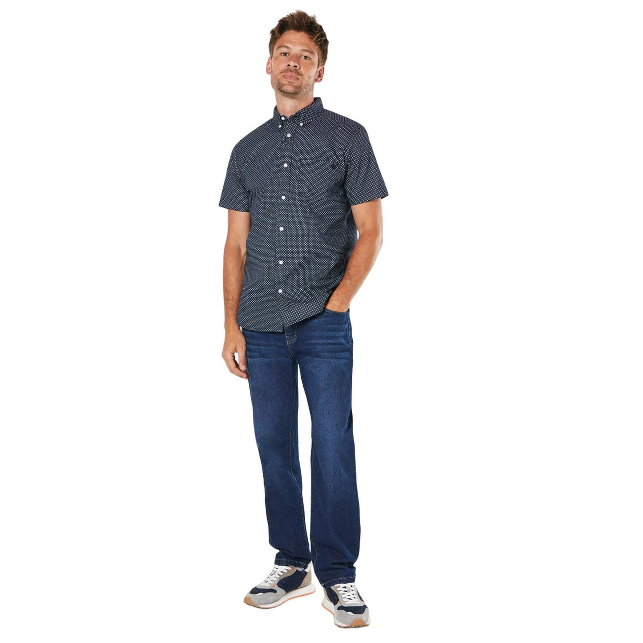 Black - Side - Maine Mens Geo Flower Print Short-Sleeved Shirt