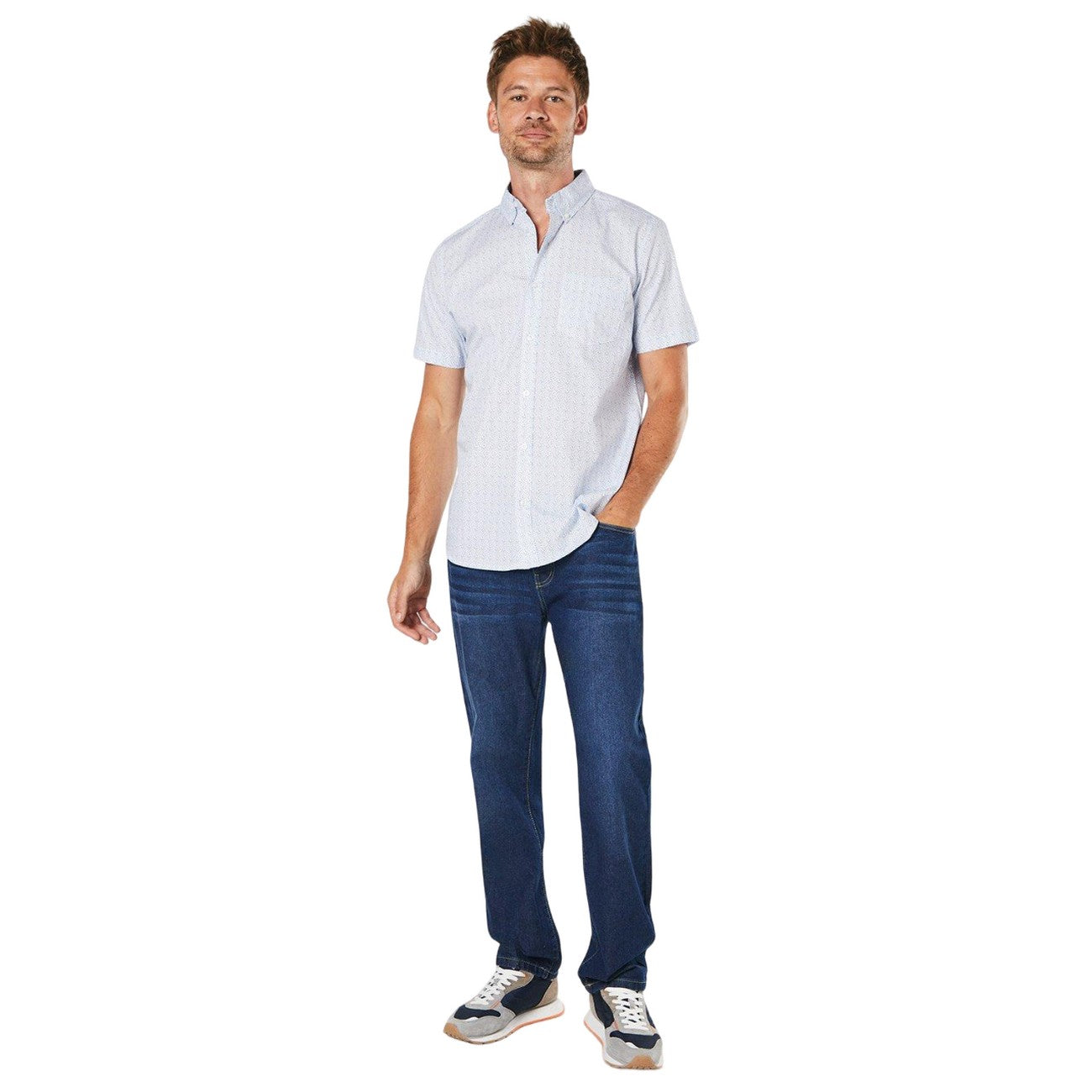 White - Side - Maine Mens Geo Dot Print Short-Sleeved Shirt