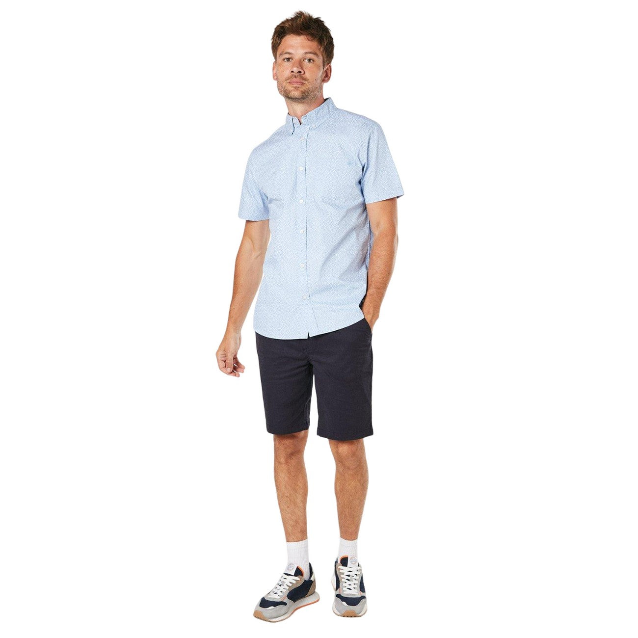 Light Blue - Side - Maine Mens Geo Abstract Short-Sleeved Shirt