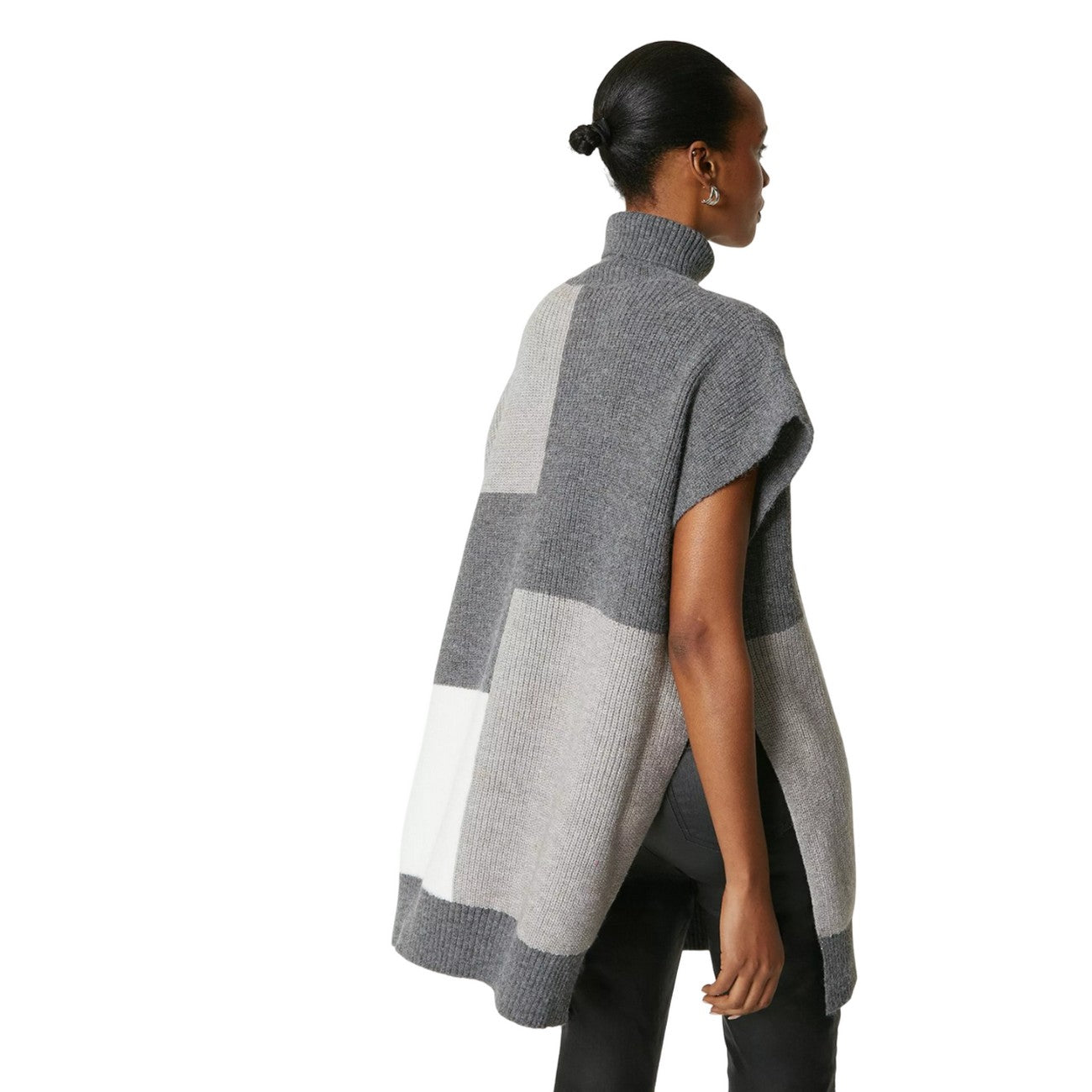 Charcoal - Back - Principles Womens-Ladies Colour Block Roll Neck Tunic