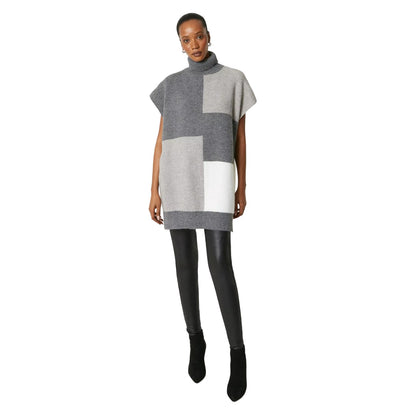 Charcoal - Side - Principles Womens-Ladies Colour Block Roll Neck Tunic