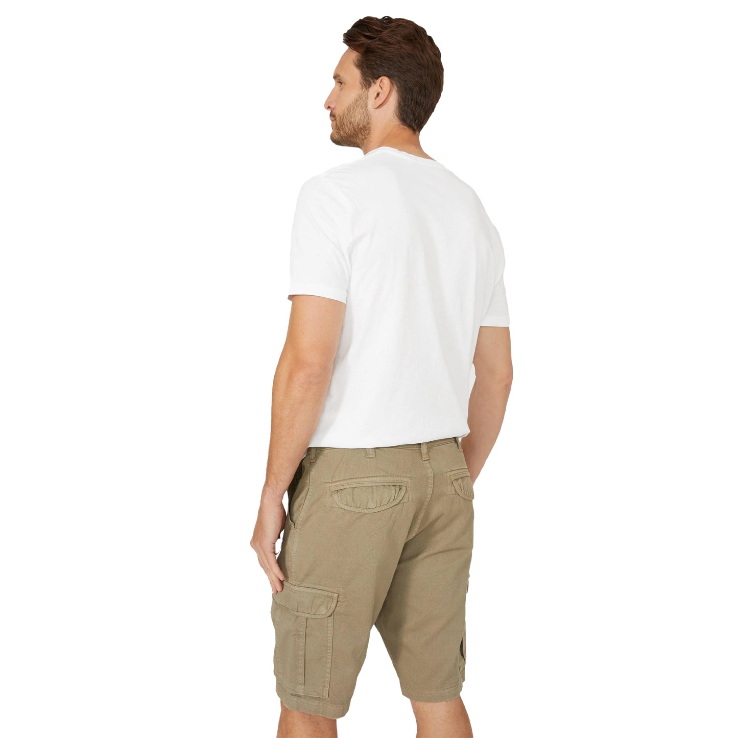 Khaki - Back - Mantaray Mens Garment Dyed Cargo Shorts
