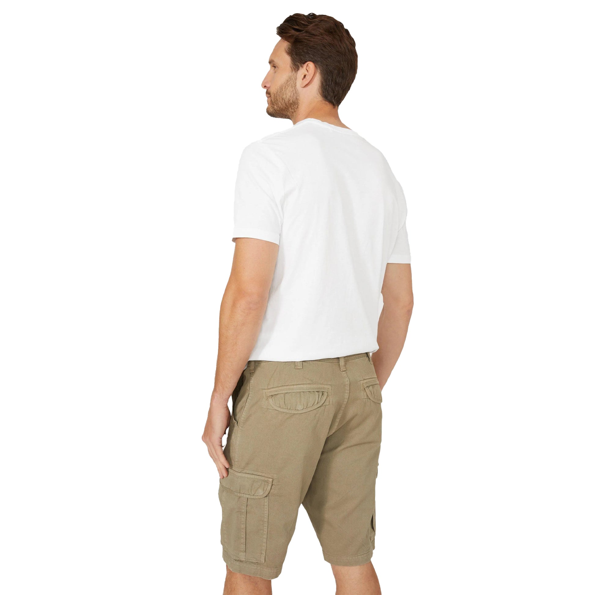 Khaki - Back - Mantaray Mens Garment Dyed Cargo Shorts