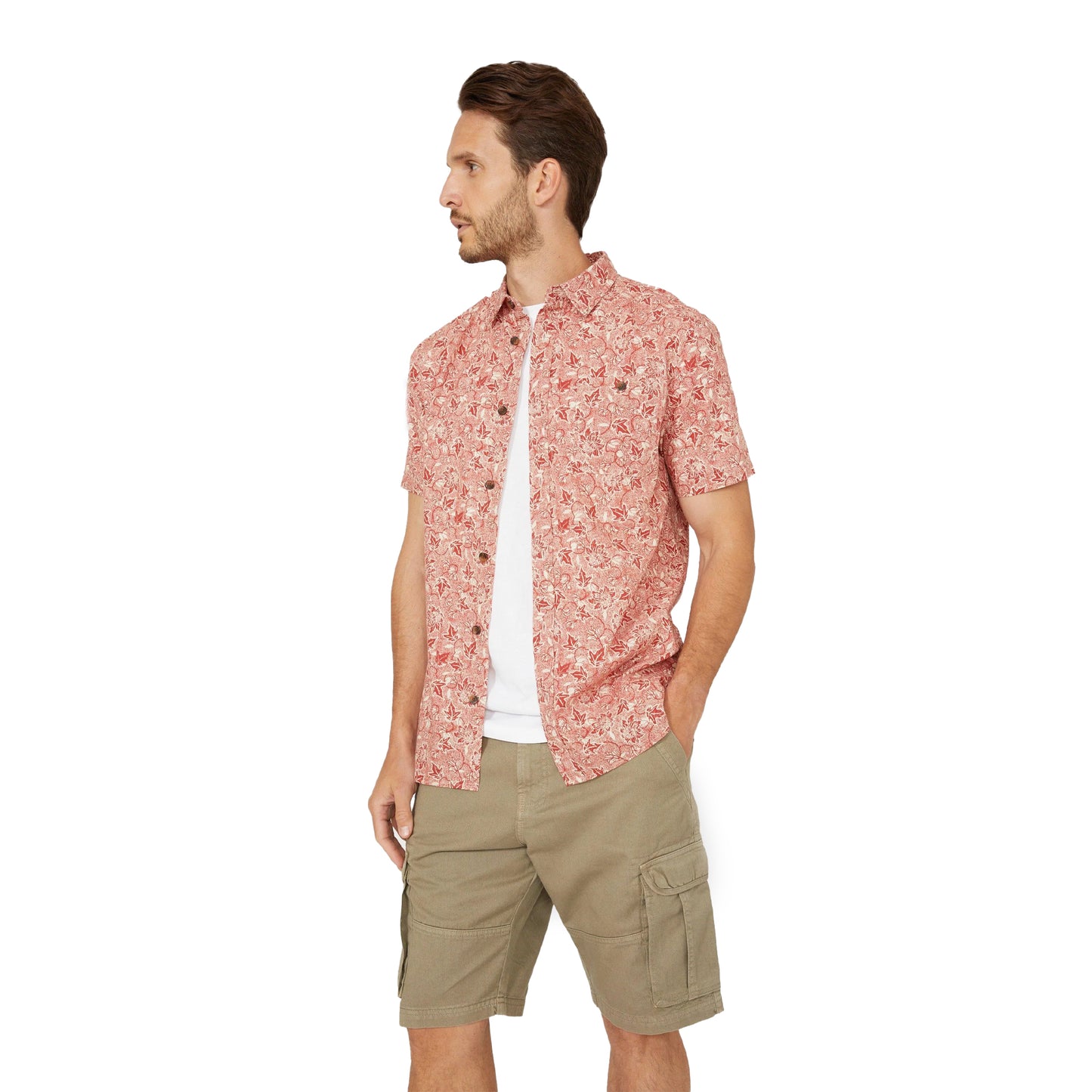 Khaki - Front - Mantaray Mens Garment Dyed Cargo Shorts