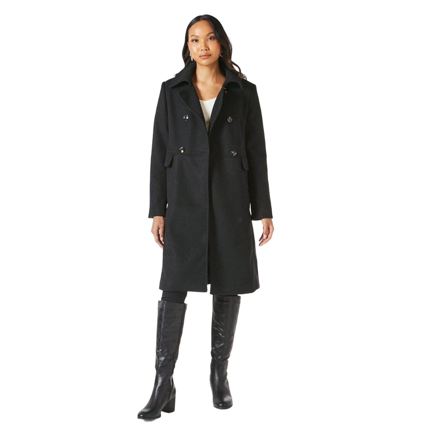 Black - Front - Principles Womens-Ladies Double-Breasted Dolly Coat