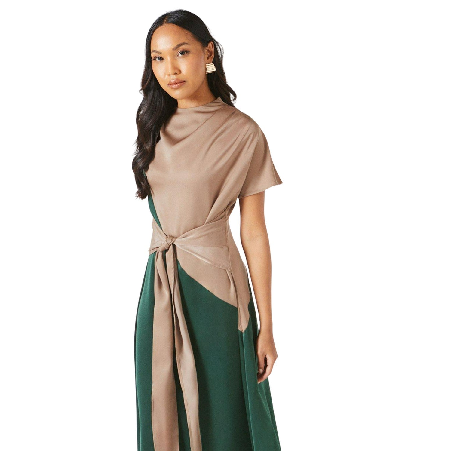 Green - Side - Principles Womens-Ladies Contrast Tie Belt Midi Dress