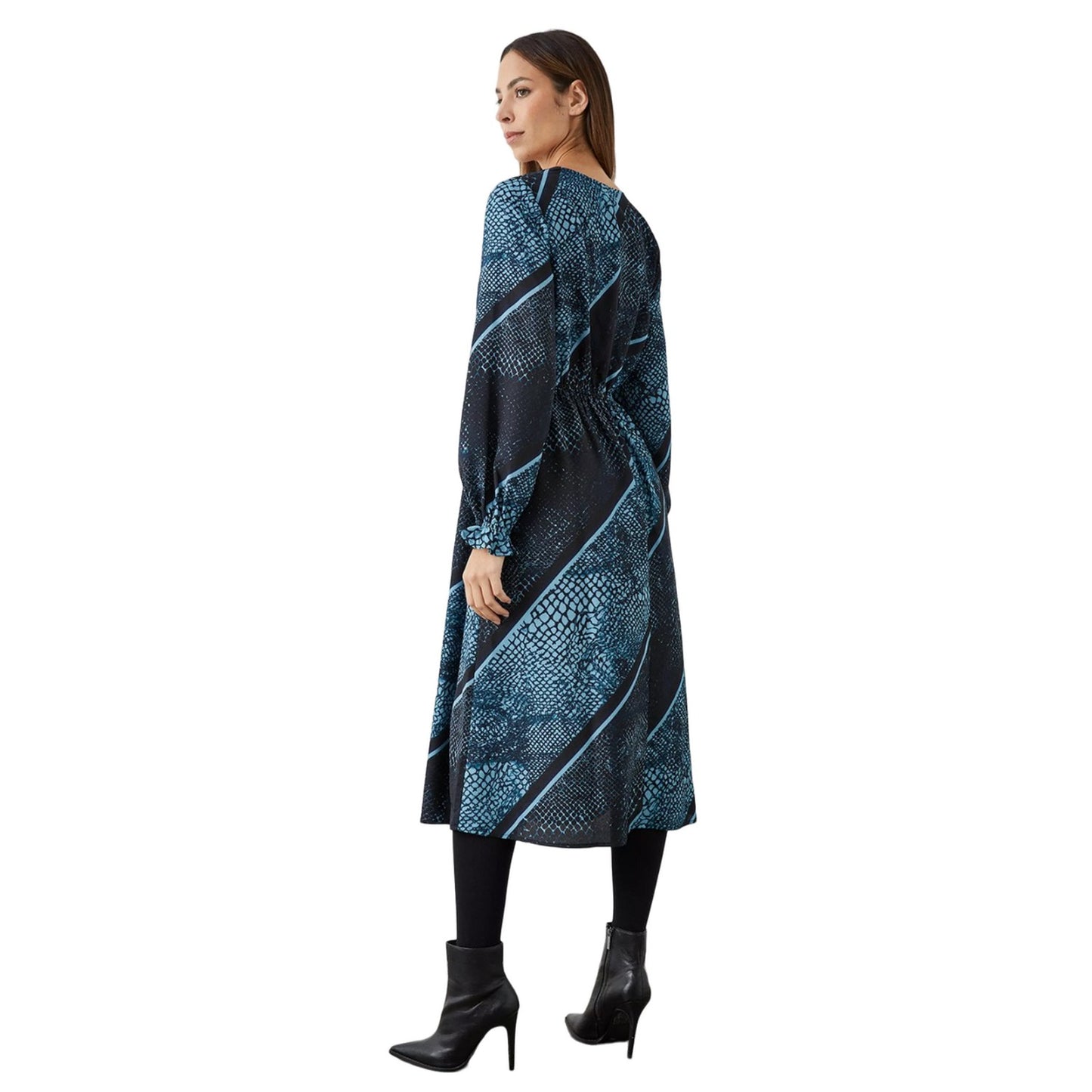 Teal - Back - Principles Womens-Ladies Animal Print Waist Tie Midi Dress
