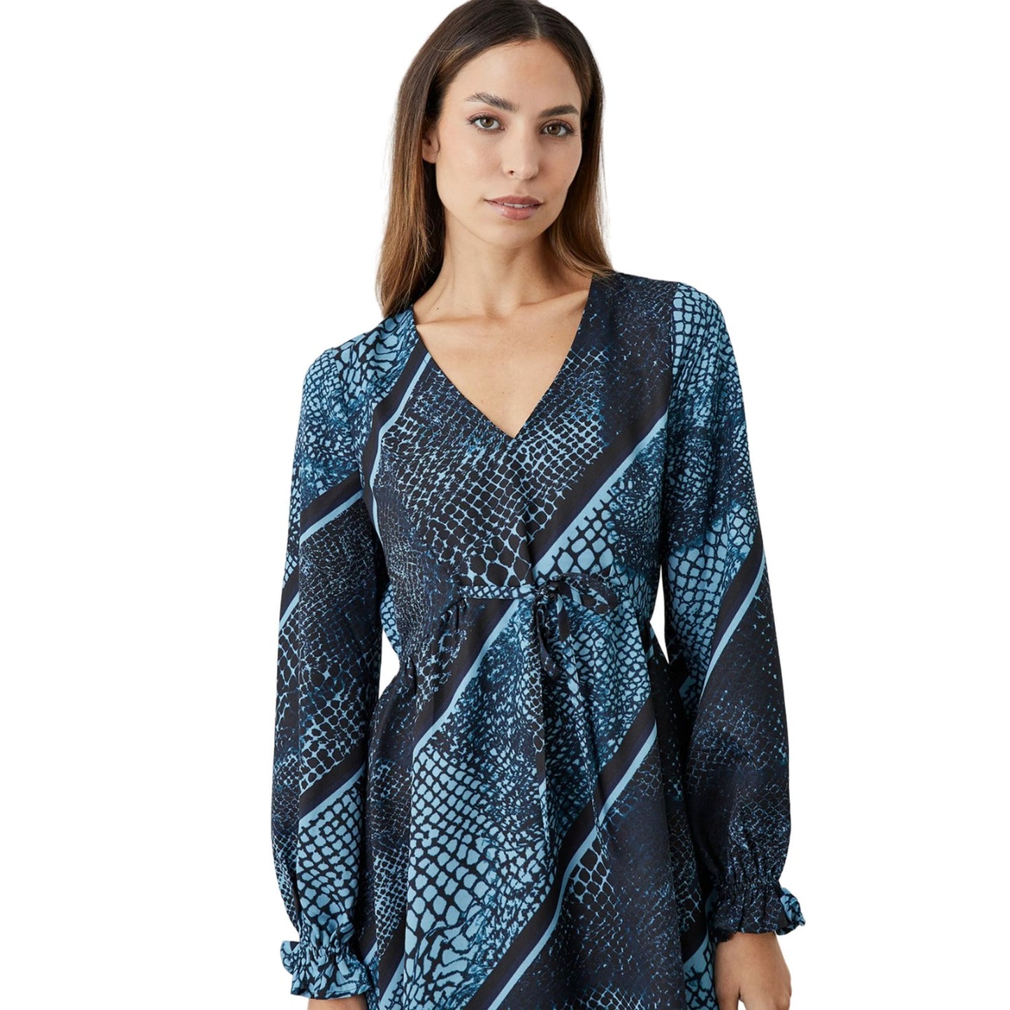 Teal - Side - Principles Womens-Ladies Animal Print Waist Tie Midi Dress