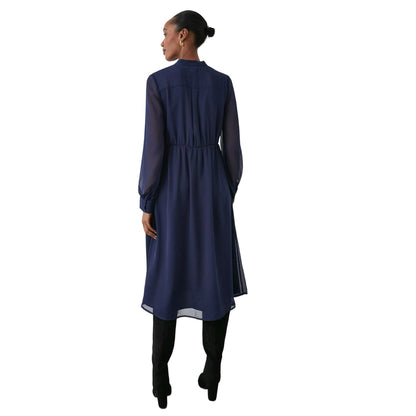 Navy - Back - Principles Womens-Ladies Ruffle Neck Midi Dress