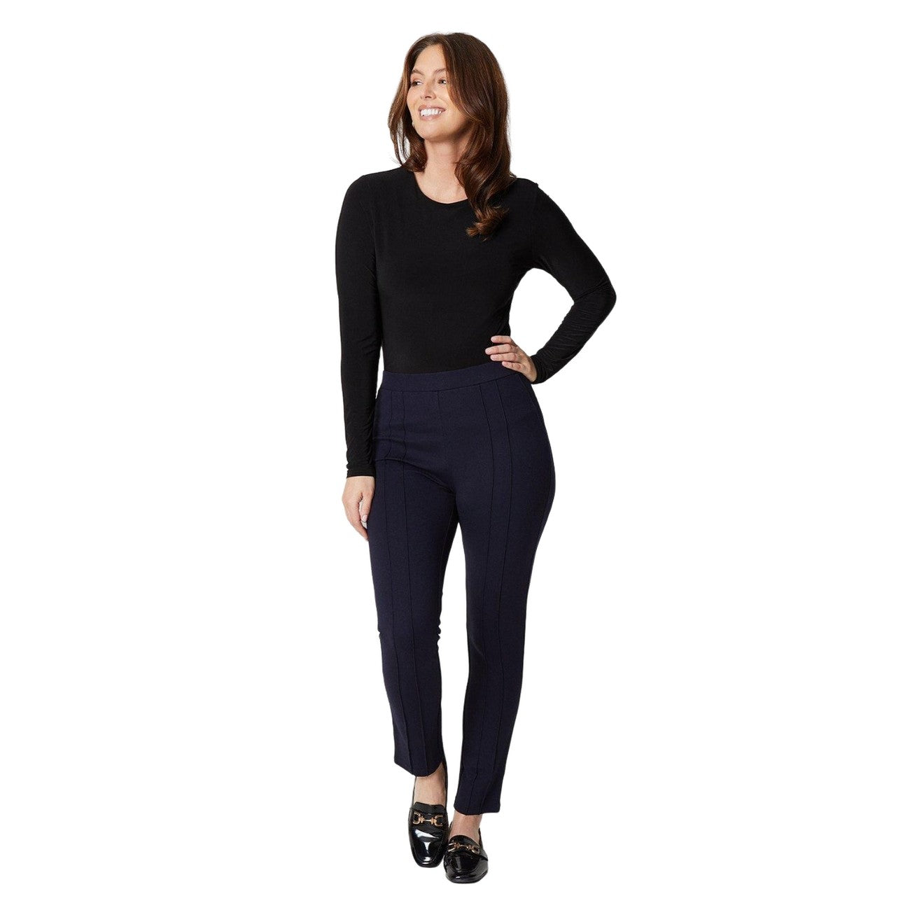 Navy - Front - Principles Womens-Ladies Ponte Detail Seams Trousers