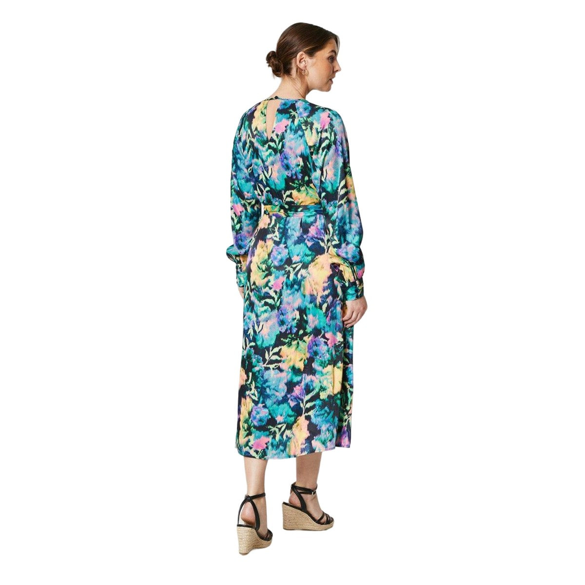 Multicoloured - Back - Principles Womens-Ladies Abstract Satin Belt Midi Dress