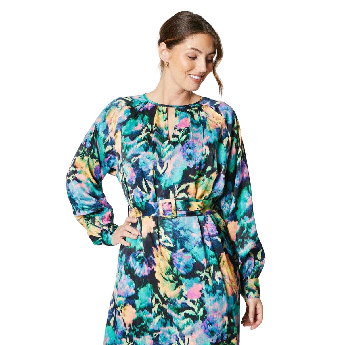 Multicoloured - Side - Principles Womens-Ladies Abstract Satin Belt Midi Dress