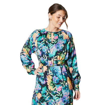 Multicoloured - Side - Principles Womens-Ladies Abstract Satin Belt Midi Dress