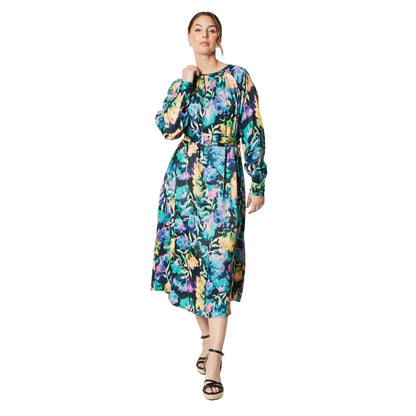 Multicoloured - Front - Principles Womens-Ladies Abstract Satin Belt Midi Dress