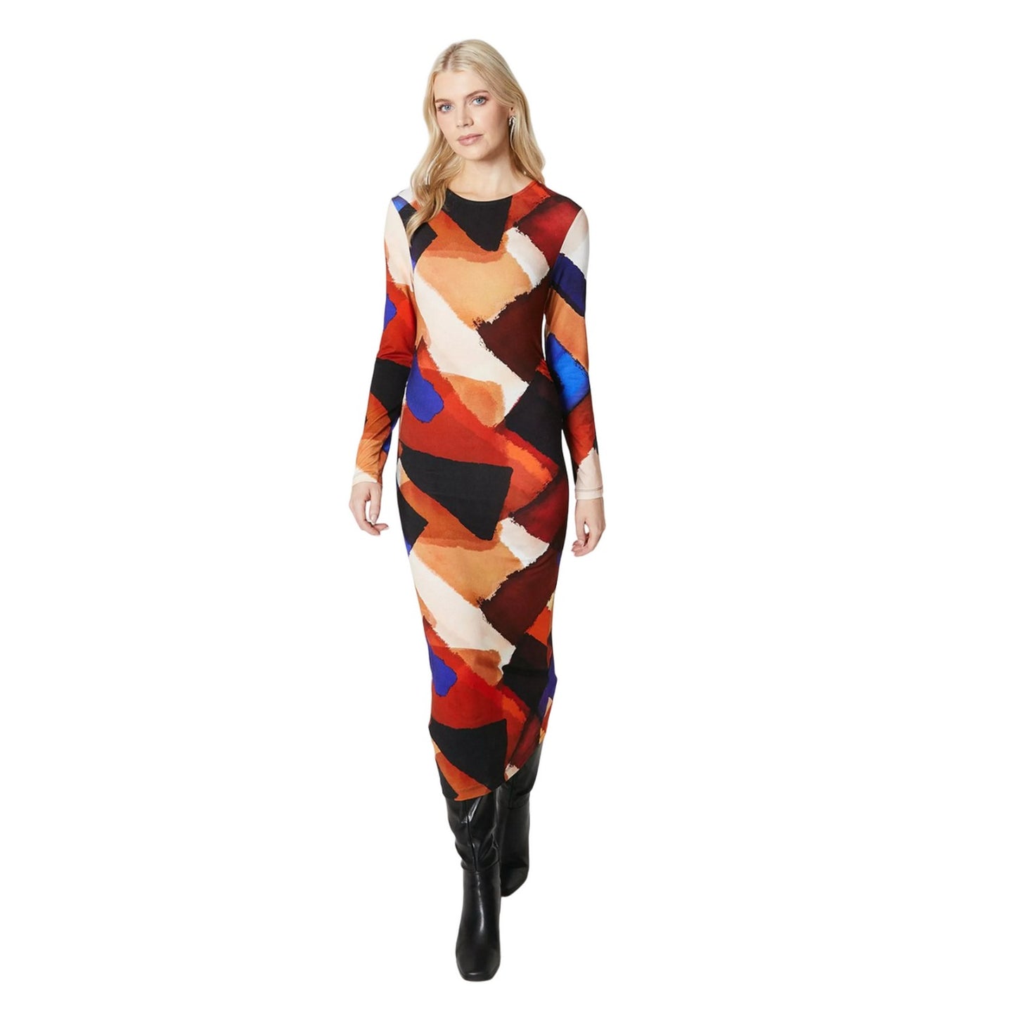 Multicoloured - Front - Principles Womens-Ladies Abstract Ruched Side Midi Dress